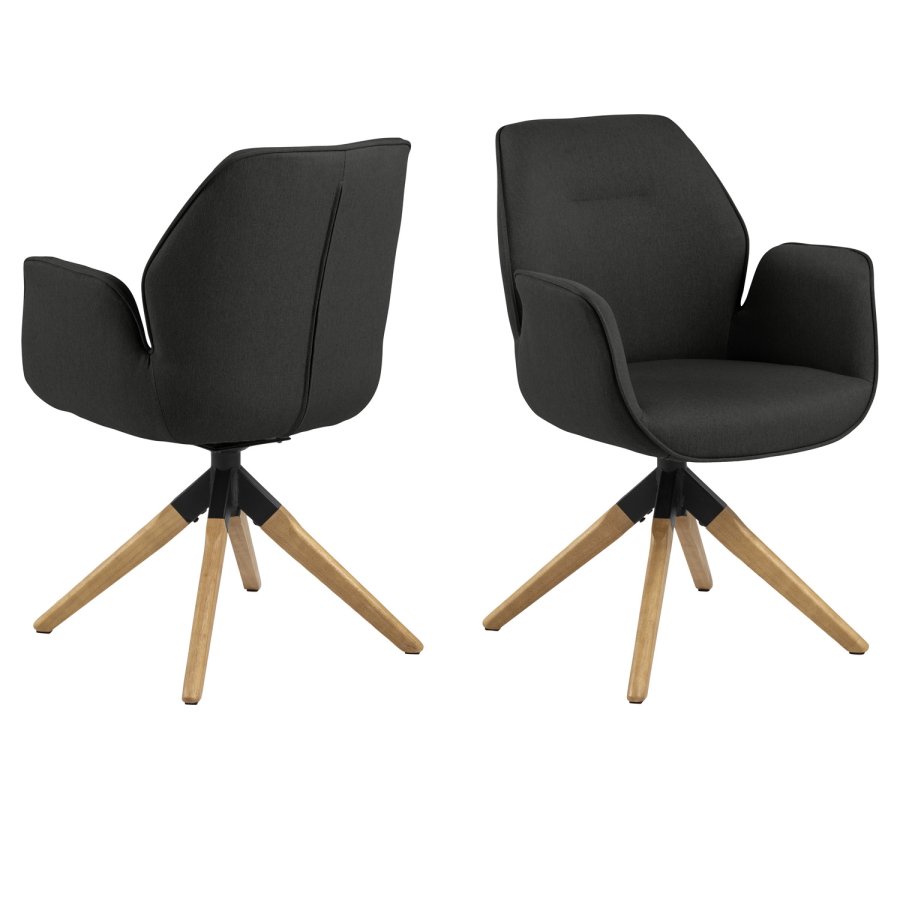 ACT NORDIC Aura spisebordsstol, m. armln og drejefunktion - mrkegr polyester og natur gummitr