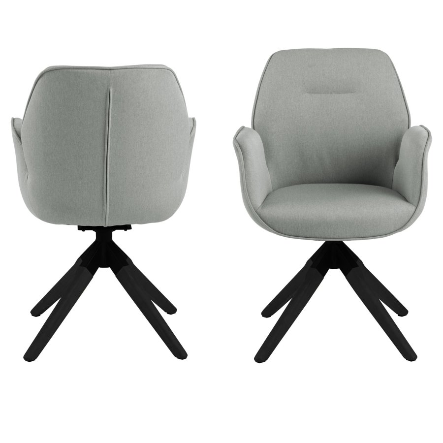 ACT NORDIC Aura spisebordsstol, m. armln og drejefunktion - lysegr polyester og sort gummitr