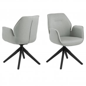 ACT NORDIC Aura spisebordsstol, m. armln og drejefunktion - lysegr polyester og sort gummitr