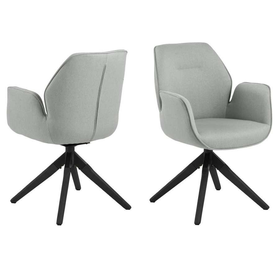 ACT NORDIC Aura spisebordsstol, m. armln og drejefunktion - lysegr polyester og sort gummitr