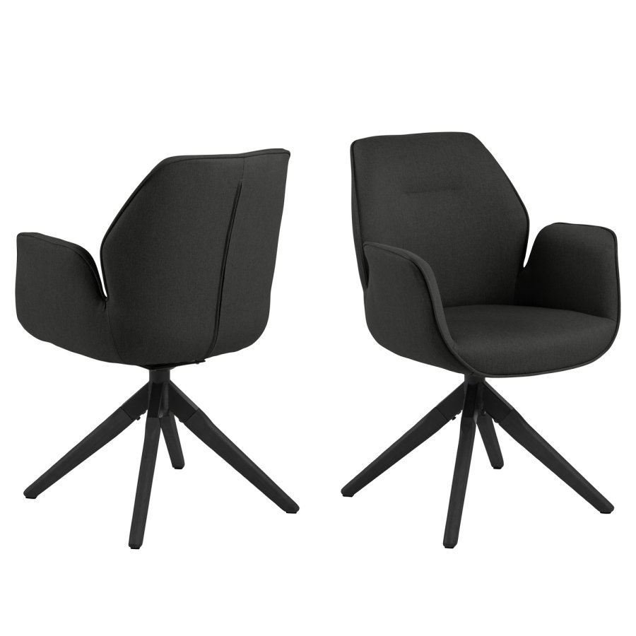 ACT NORDIC Aura spisebordsstol, m. armln og drejefunktion - mrkegr polyester og sort gummitr