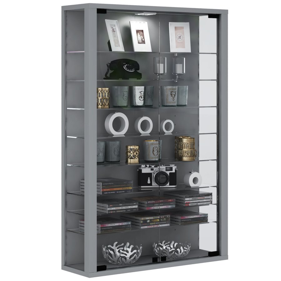 Vitrosa Mini vgskab uden LED, m. 2 lger og 8 hylder - glas og gr tr