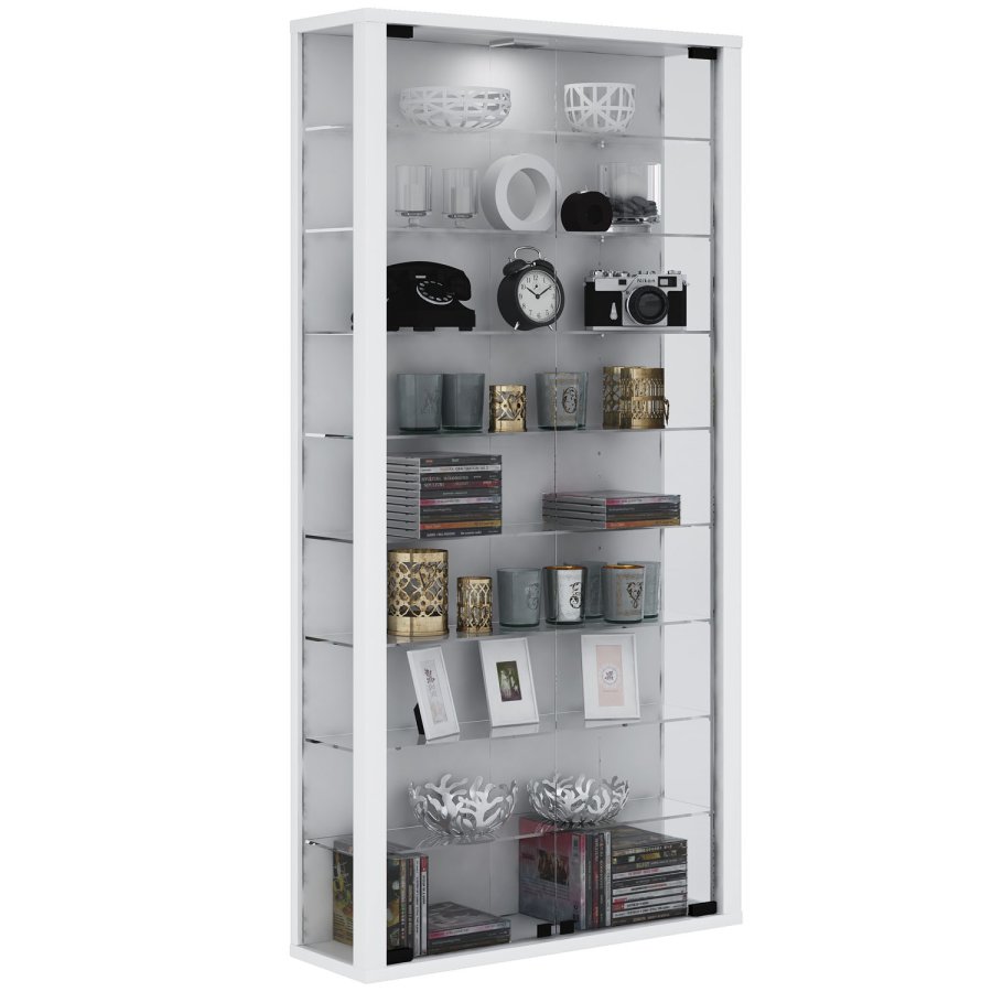 Vitrosa Maxi vgskab uden LED, m. 2 lger og 8 hylder - glas og hvid tr