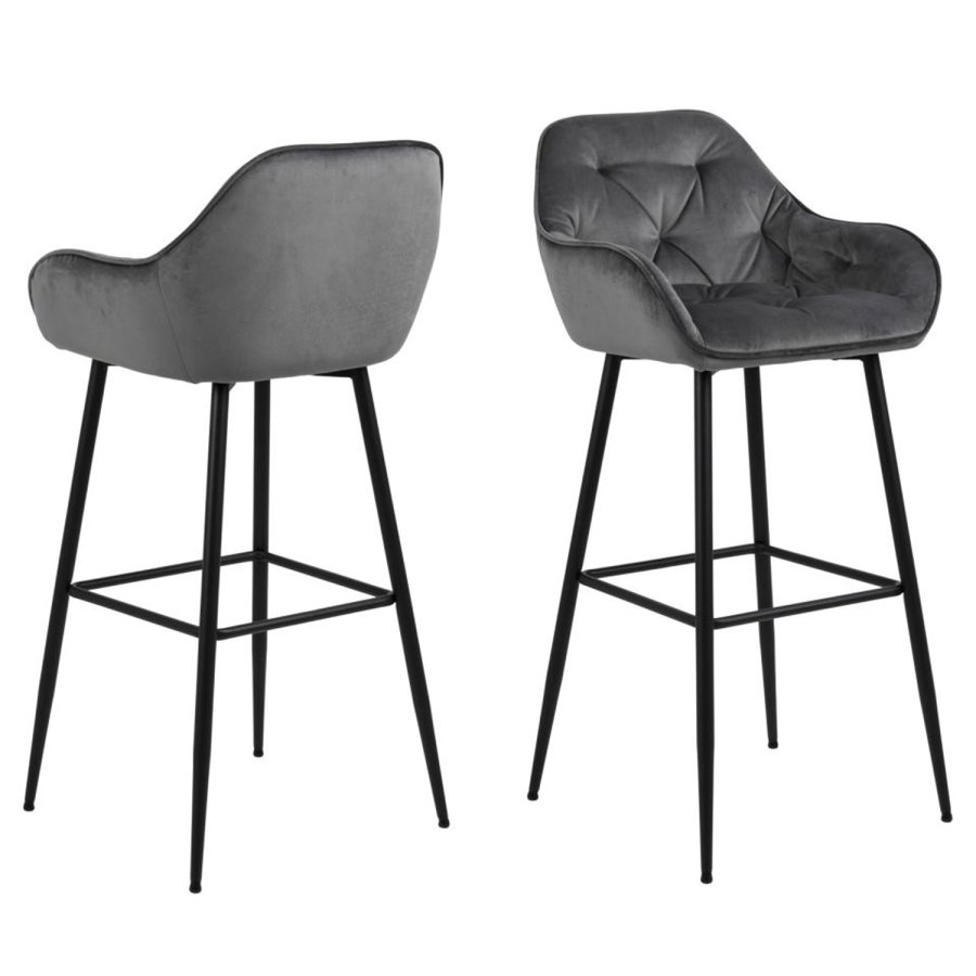 ACT NORDIC Brooke barstol, m. armln, rygln og fodsttte - mrkegr polyester og sort metal