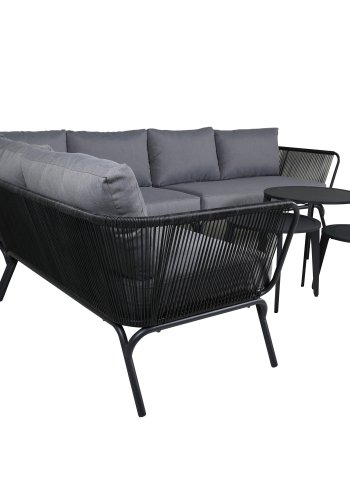VENTURE DESIGN Roxo hjrnesofa st - gr hynder, sort polyester reb og aluminium