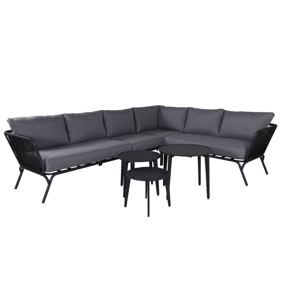 VENTURE DESIGN Roxo hjrnesofa st - gr hynder, sort polyester reb og aluminium