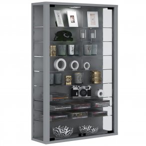 Vitrosa Mini vgskab med LED, m. 2 lger og 8 hylder - glas og gr tr