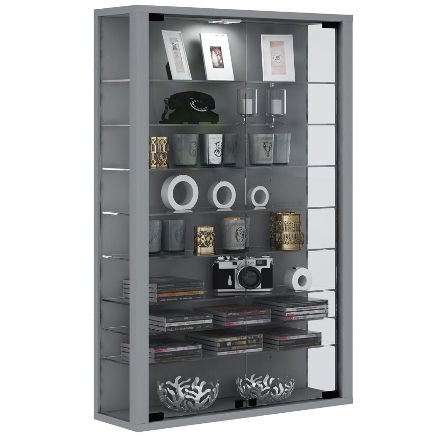 Vitrosa Mini vgskab med LED, m. 2 lger og 8 hylder - glas og gr tr