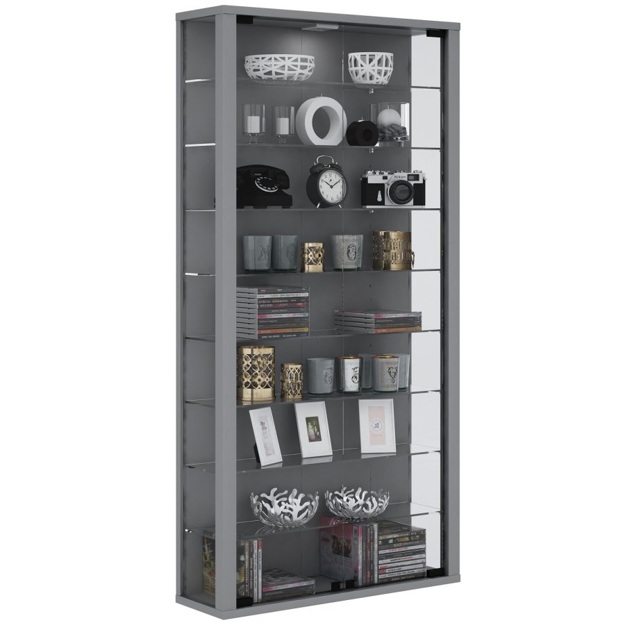 Vitrosa Maxi vgskab med LED, m. 2 lger og 8 hylder - glas og gr tr