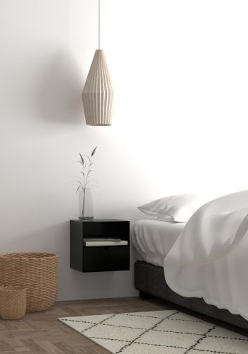 ACT NORDIC Joliet vghngt natbord, m. 1 hylde og 1 skuffe - sort MDF og sort metal (30x25)