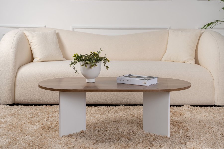 NORDVÄRK Sable sofabord, oval - valndfarvet og hvid melamin (119x60)