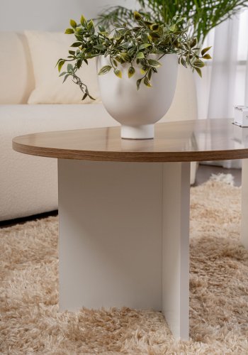 NORDVÄRK Sable sofabord, oval - valndfarvet og hvid melamin (119x60)