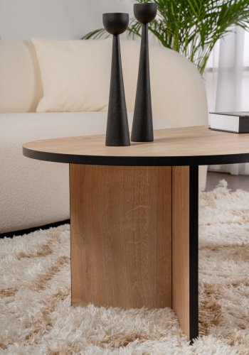 NORDVÄRK Sable sofabord, oval - Safir eg og sort melamin (119x60)