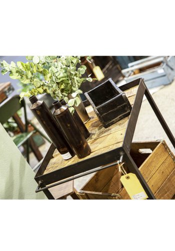 SJÄLSÖ NORDIC rektangulr barvogn, m. hjul - genbrugstr og sort jern (83x40)