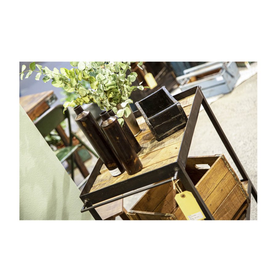 SJÄLSÖ NORDIC rektangulr barvogn, m. hjul - genbrugstr og sort jern (83x40)