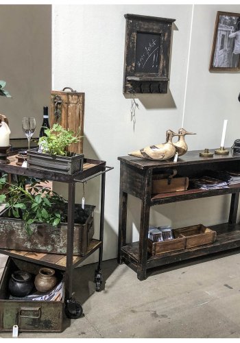 SJÄLSÖ NORDIC rektangulr barvogn, m. hjul - genbrugstr og sort jern (83x40)