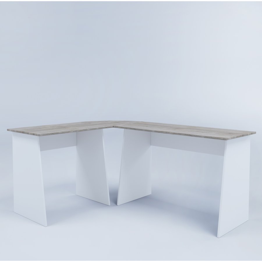 Masola hjrneskrivebord - hvid og natur tr