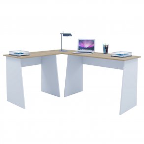 Masola hjrneskrivebord - hvid og natur tr