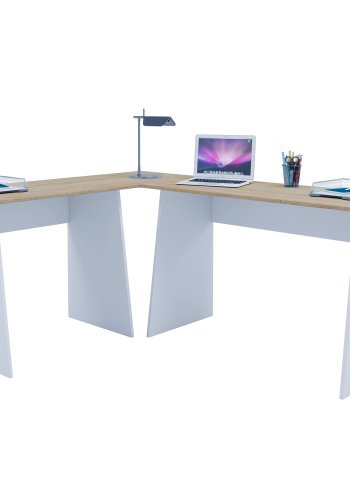 Masola hjrneskrivebord - hvid og natur tr