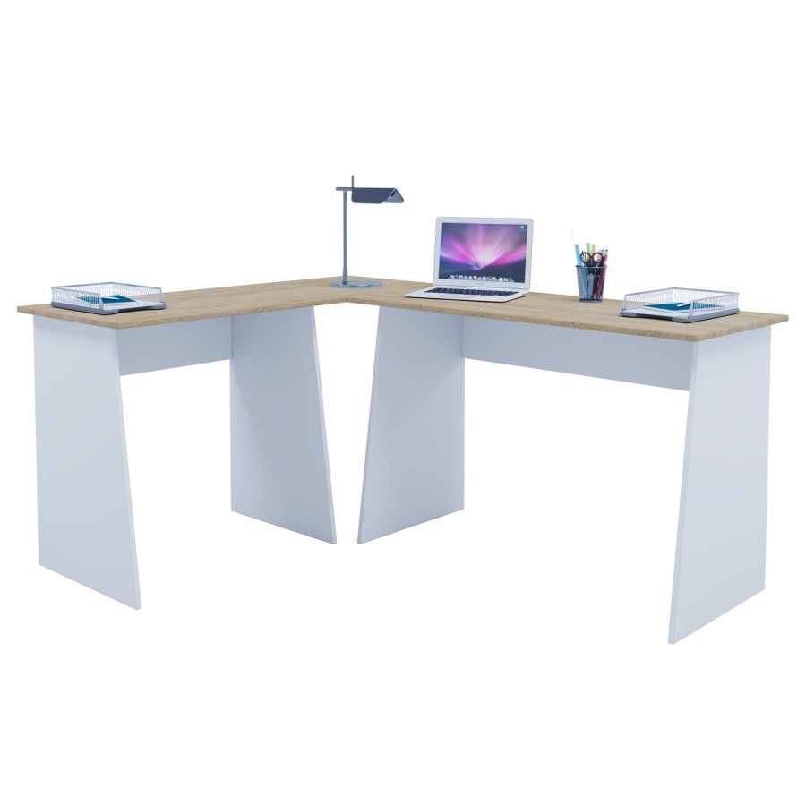 Masola hjrneskrivebord - hvid og natur tr