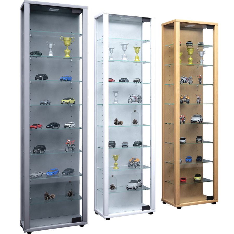 Edana Maxi skab med LED, m. 1 lger og 8 hylder - glas og gr tr