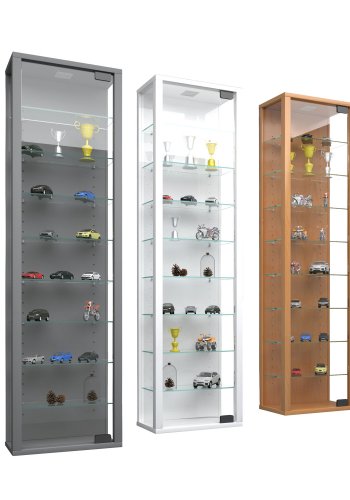 Stano Maxi skab uden LED, m. 1 lge og 8 hylder - glas og hvidt tr