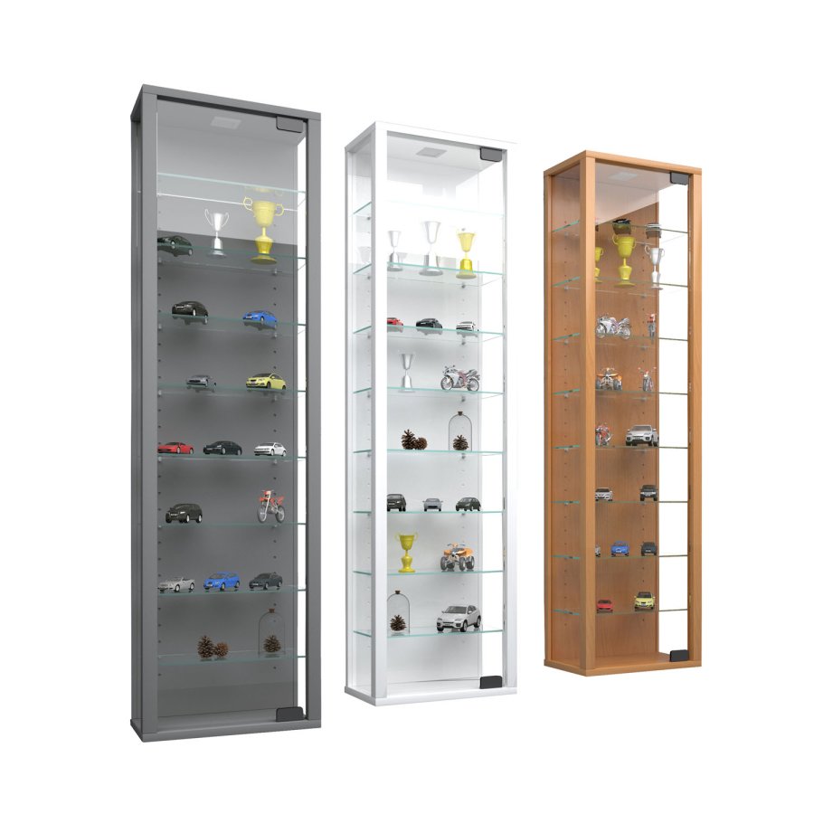 Stano Maxi skab uden LED, m. 1 lge og 8 hylder - glas og hvidt tr