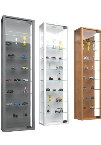 Stano Maxi skab med LED, m. 1 lge og 8 hylder - glas og hvid tr