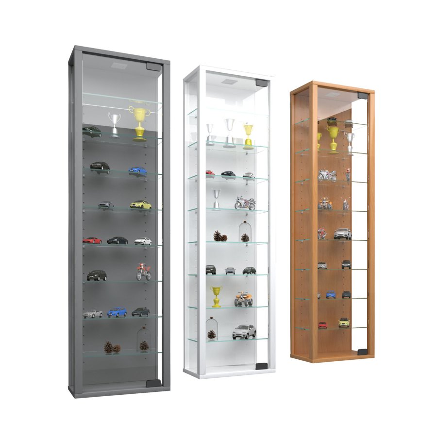 Stano Maxi skab med LED, m. 1 lge og 8 hylder - glas og hvid tr