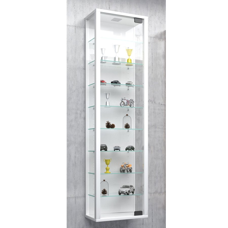 Stano Maxi skab med LED, m. 1 lge og 8 hylder - glas og hvid tr