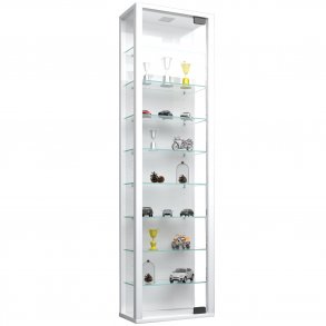 Stano Maxi skab med LED, m. 1 lge og 8 hylder - glas og hvid tr