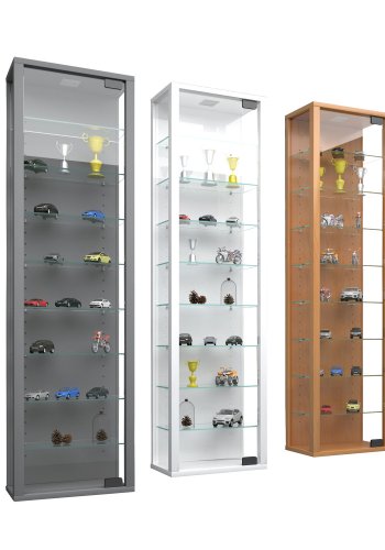 Stano Maxi skab med LED, m. 1 lge og 8 hylder - glas og gr tr