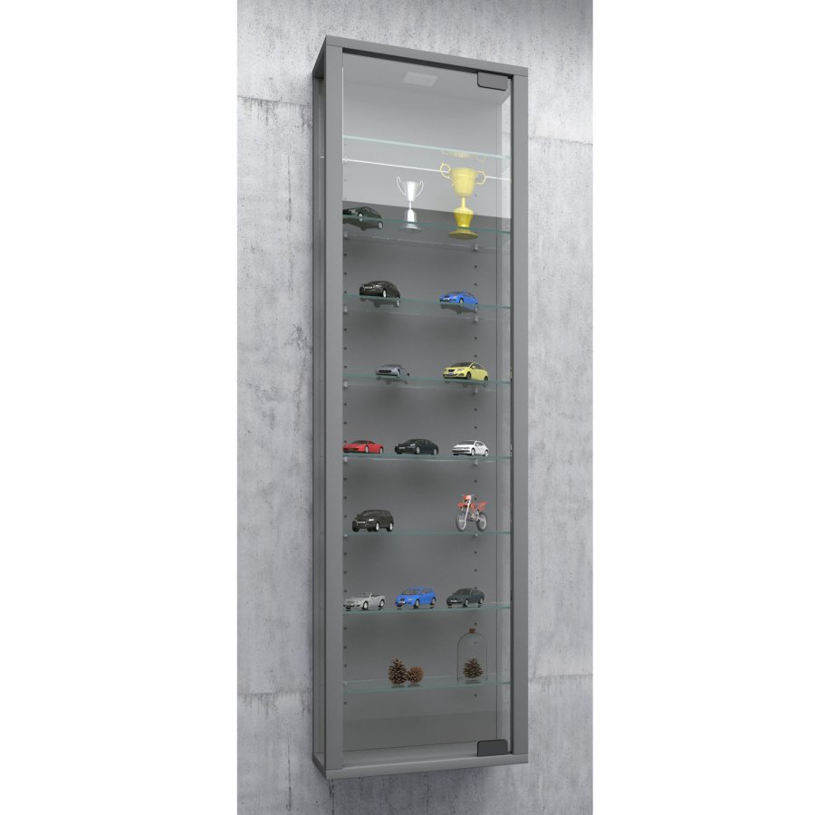 Stano Maxi skab med LED, m. 1 lge og 8 hylder - glas og gr tr