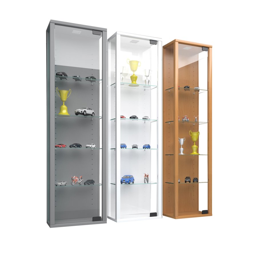 Stano Mini vgskab med LED, m. 1 lge og 4 hylder - glas og hvid tr