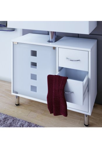 Darola underskab, m. 1 glaslge og 3 skuffer - hvid glas og tr