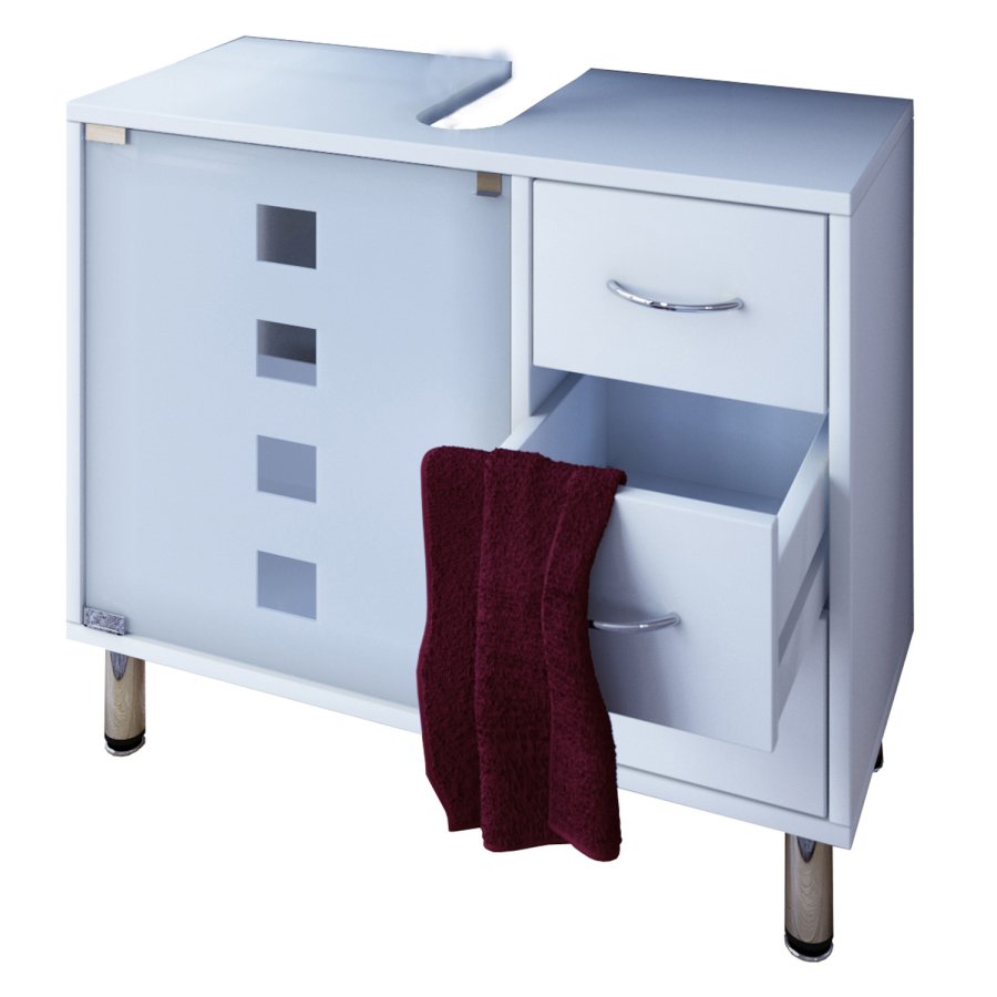 Darola underskab, m. 1 glaslge og 3 skuffer - hvid glas og tr