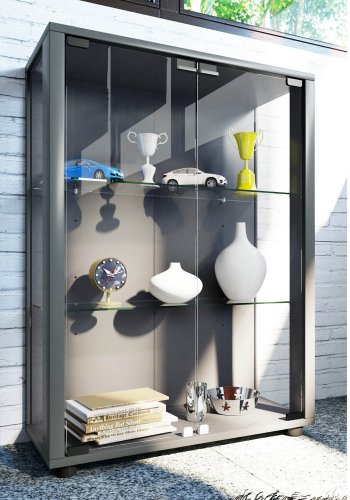 Sintalo skab uden LED, m. 2 lger og 2 hylder - glas og gr tr