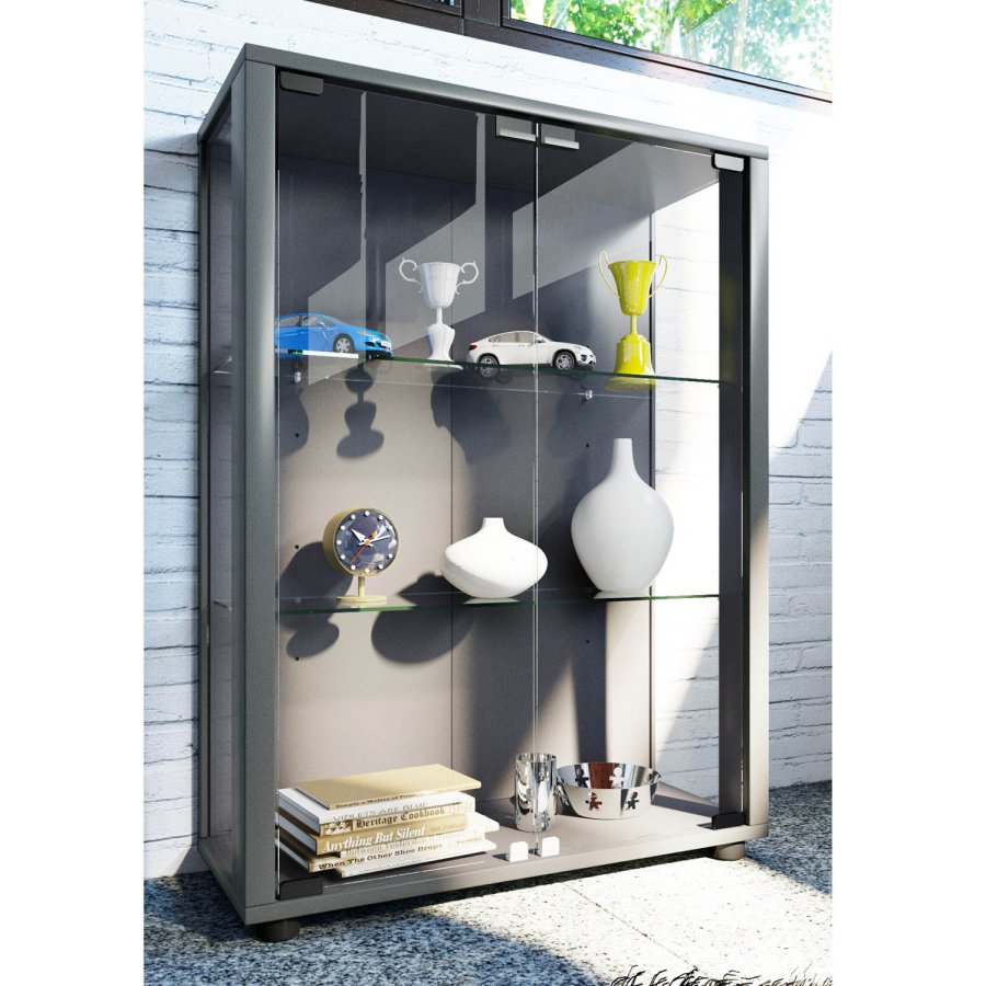 Sintalo skab uden LED, m. 2 lger og 2 hylder - glas og gr tr