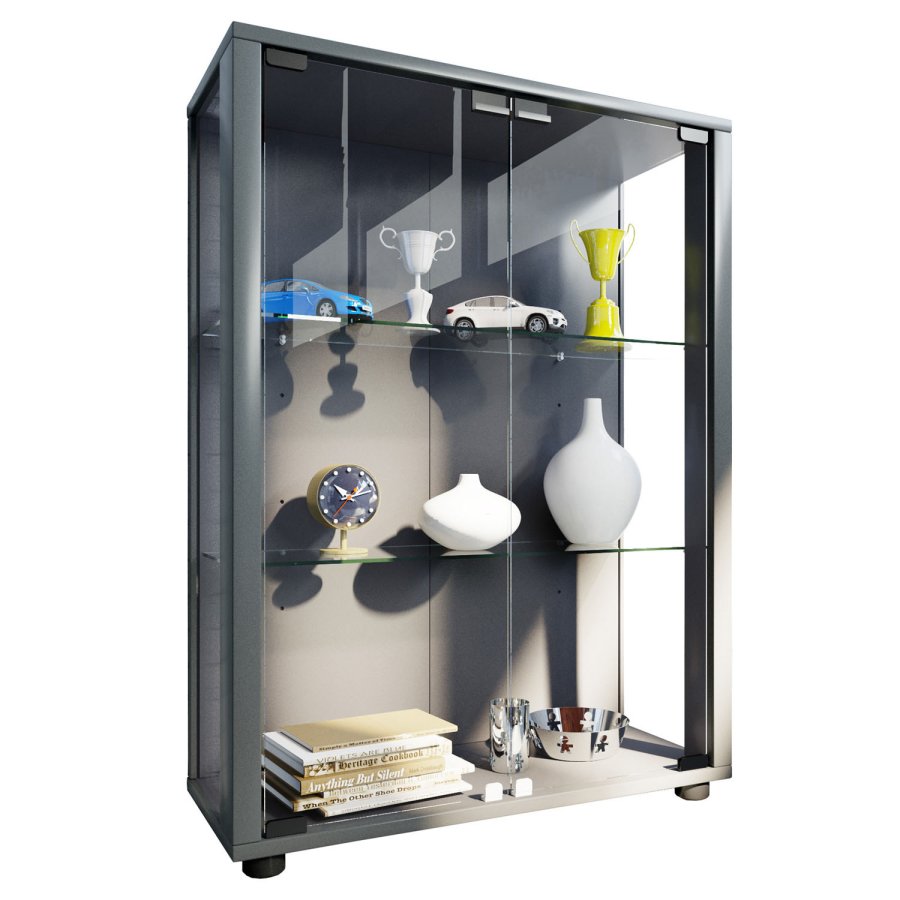 Sintalo skab uden LED, m. 2 lger og 2 hylder - glas og gr tr