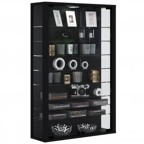 VitLight pink Mini vgskab med LED, m. 2 lger og 8 hylder - glas og sort tr