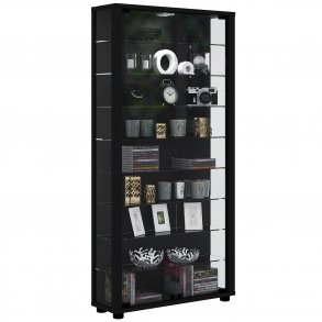 Lumo Maxi skab med LED, m. 2 lger og 8 hylder - glas og sort tr