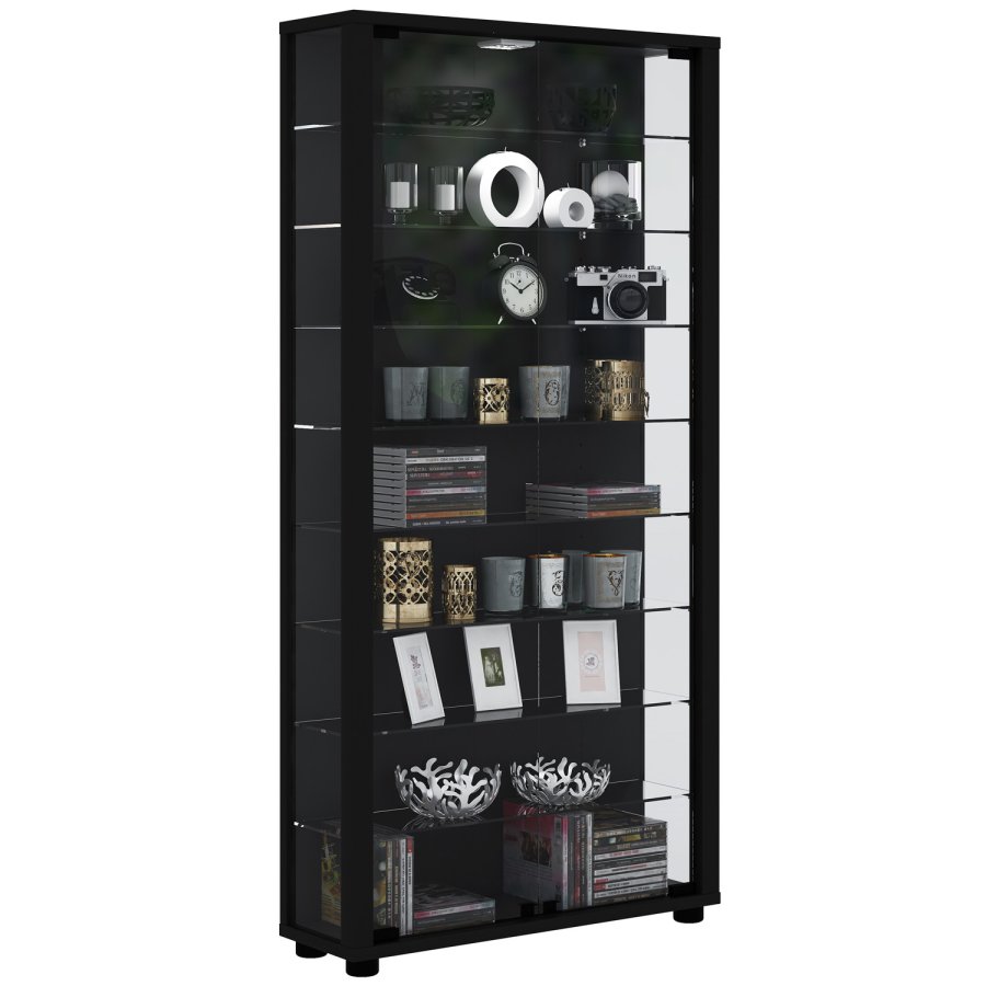 Lumo Maxi skab med LED, m. 2 lger og 8 hylder - glas og sort tr