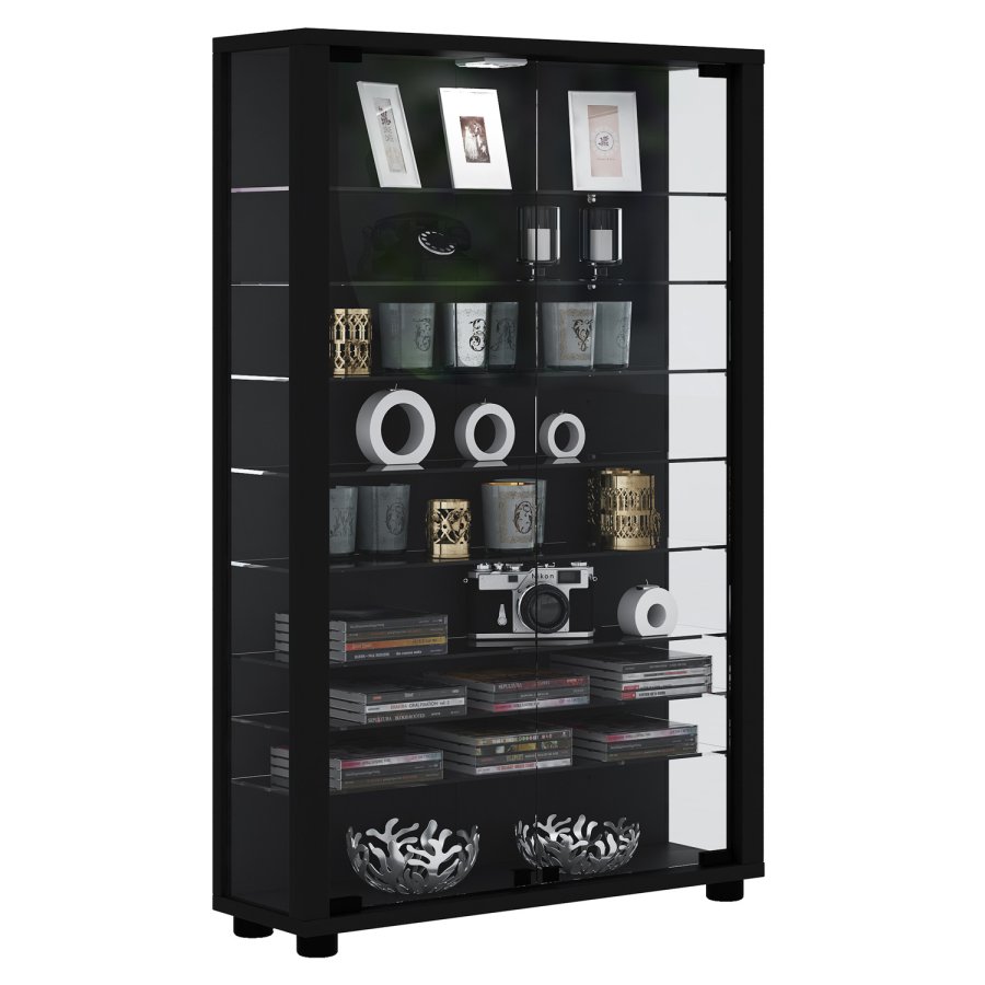 Lumo Mini skab uden LED, m. 2 lger og 8 hylder - glas og sort tr