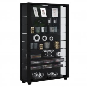 Lumo Mini skab med LED, m. 2 lger og 8 hylder - glas og sort tr