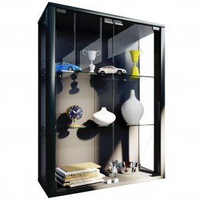 Udina vgskab uden LED, m. 2 lger og 2 hylder - glas og sort tr