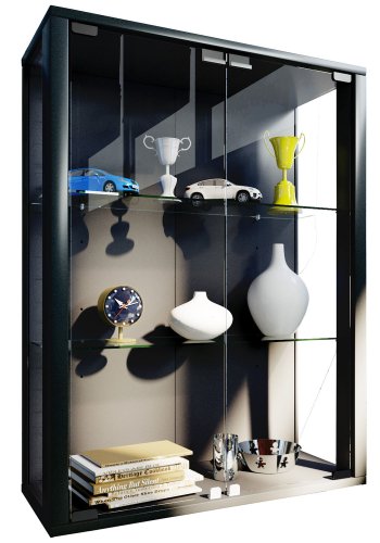 Udina vgskab uden LED, m. 2 lger og 2 hylder - glas og sort tr