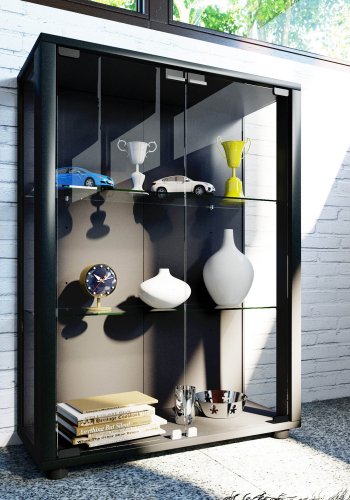 Sintalo skab uden LED, m. 2 lger og 2 hylder - glas og sort tr