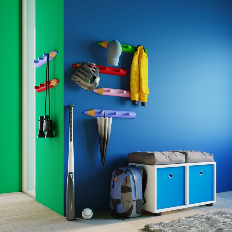 Stifto knagerkke, m. 3 knager - lyserd tr