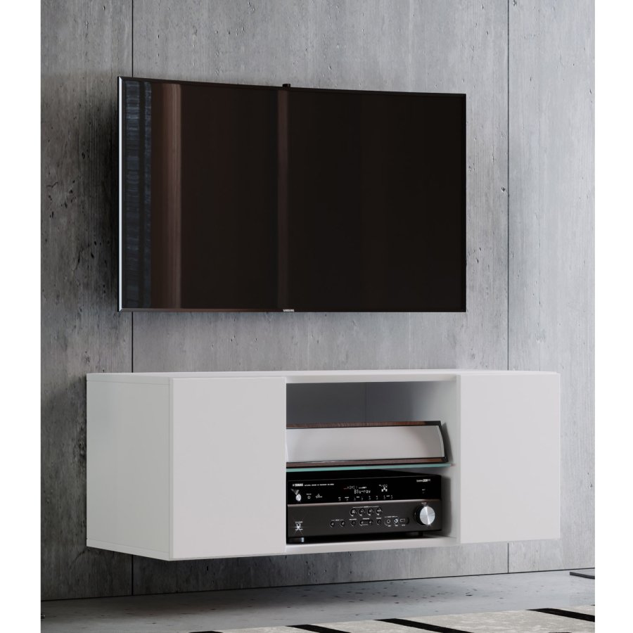 Jusa 95 TV-vgskab, m. 2 lger og 1 hylde - glas og hvid tr