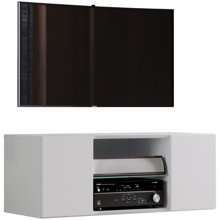 Jusa 95 TV-vgskab, m. 2 lger og 1 hylde - glas og hvid tr